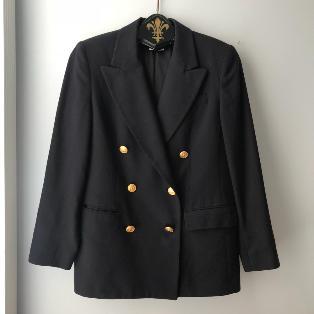 Blue Double Breasted Blazer Vintage Wool Size 6
